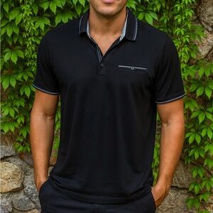 TED BAKER Men's Black Short Sleeve Polo, XXL